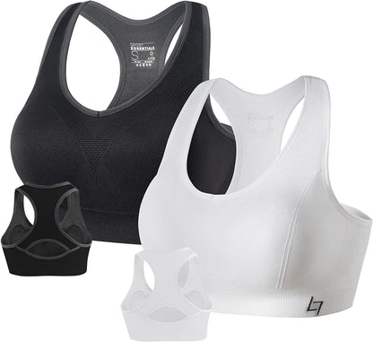 Racerback Sports Bras for Women - Padded Seamless High Impact Support for Yoga Gym Workout Fitness C1-black/White / Small