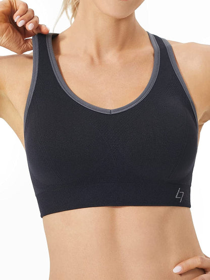Racerback Sports Bras for Women - Padded Seamless High Impact Support for Yoga Gym Workout Fitness D1-black / Large