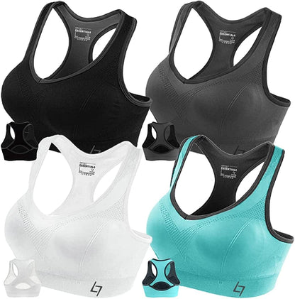 Racerback Sports Bras for Women - Padded Seamless High Impact Support for Yoga Gym Workout Fitness A1-black/Grey/Blue/White / XX-Large