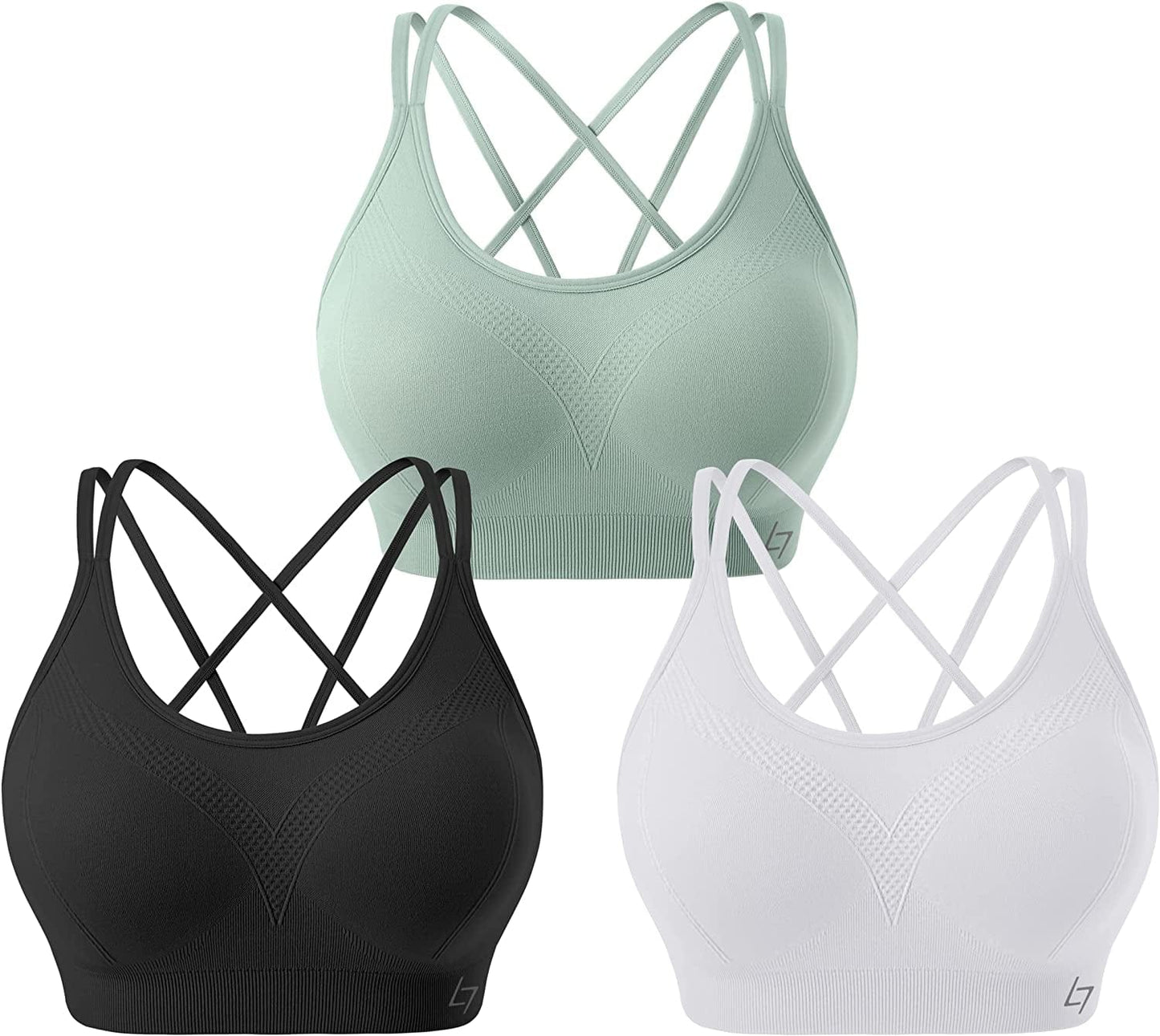 Racerback Sports Bras for Women - Padded Seamless High Impact Support for Yoga Gym Workout Fitness B4-pack of 3 Black/White/Green / Small
