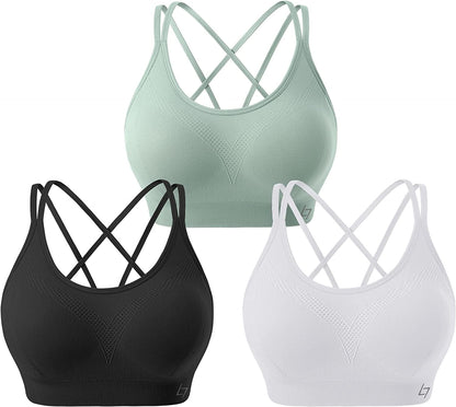 Racerback Sports Bras for Women - Padded Seamless High Impact Support for Yoga Gym Workout Fitness B4-pack of 3 Black/White/Green / Small