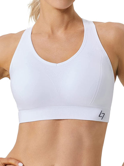 Racerback Sports Bras for Women - Padded Seamless High Impact Support for Yoga Gym Workout Fitness D2-white / XX-Large