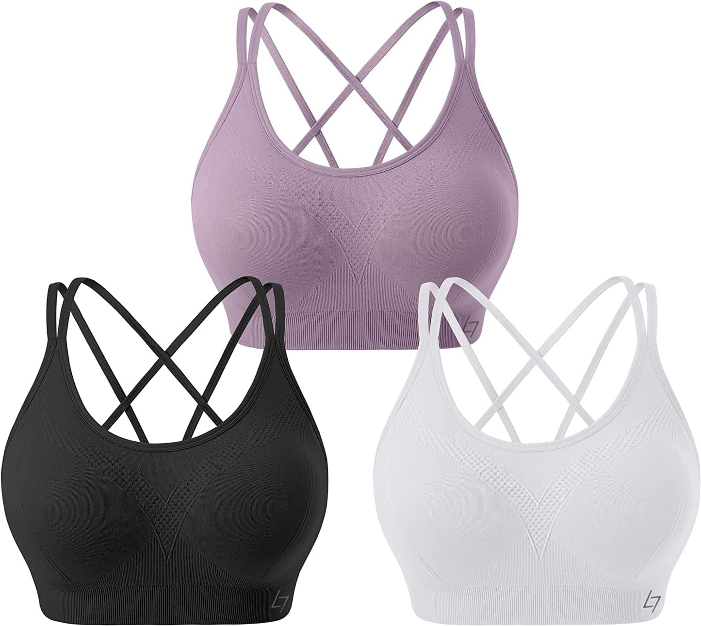 Racerback Sports Bras for Women - Padded Seamless High Impact Support for Yoga Gym Workout Fitness B5-pack of 3 Black/White/Purple / Medium