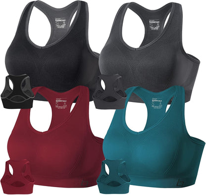 Racerback Sports Bras for Women - Padded Seamless High Impact Support for Yoga Gym Workout Fitness A2-black/Grey/Green/Red / XX-Large