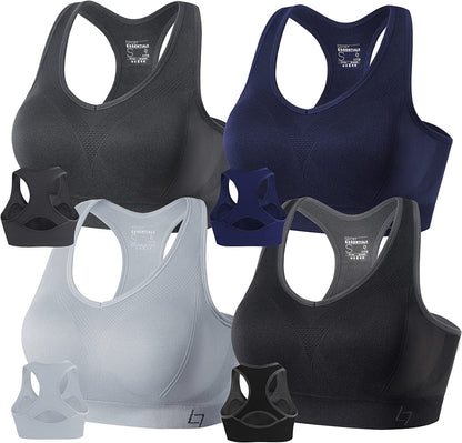 Racerback Sports Bras for Women - Padded Seamless High Impact Support for Yoga Gym Workout Fitness A3-navy Blue/Grey/Black/Silver Grey / XX-Large