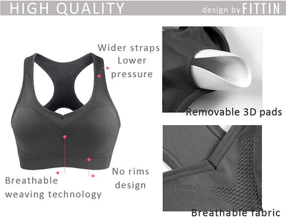 Racerback Sports Bras for Women - Padded Seamless High Impact Support for Yoga Gym Workout Fitness