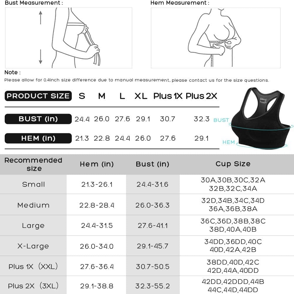 Racerback Sports Bras for Women - Padded Seamless High Impact Support for Yoga Gym Workout Fitness