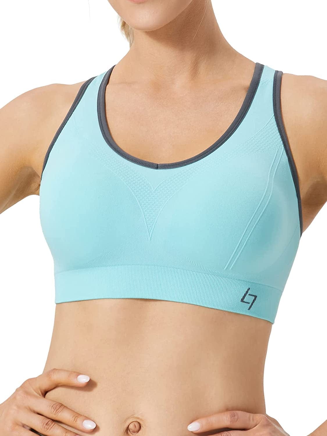 Racerback Sports Bras for Women - Padded Seamless High Impact Support for Yoga Gym Workout Fitness D4-blue / X-Large