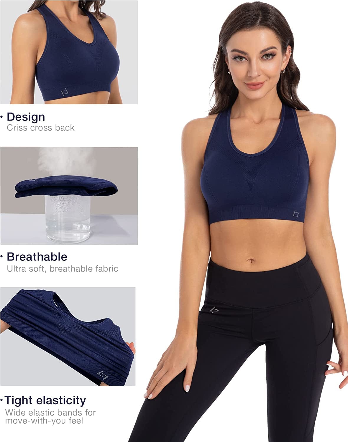 Racerback Sports Bras for Women - Padded Seamless High Impact Support for Yoga Gym Workout Fitness