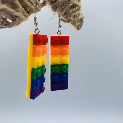 Rainbow Gay Pride Necklace Earrings Bracelet for Men & Women - Unisex Rainbow Jewelry - Plastic Bricks LGBT - Lesbian Gay Bisexual Transgender Jewelry for Men and Women