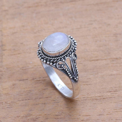 Rainbow Moonstone .925 Sterling Silver Ring, Princess Gem'