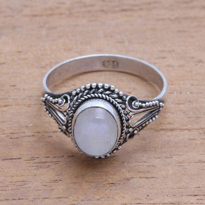 Rainbow Moonstone .925 Sterling Silver Ring, Princess Gem'