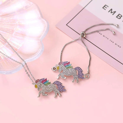 Rainbow Unicorn Jewelry Set Unicorn Necklace and Unicorn Bracelet Set for Women Girls