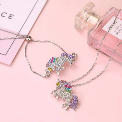 Rainbow Unicorn Jewelry Set Unicorn Necklace and Unicorn Bracelet Set for Women Girls