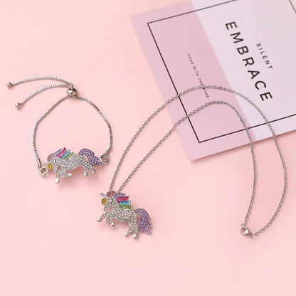 Rainbow Unicorn Jewelry Set Unicorn Necklace and Unicorn Bracelet Set for Women Girls