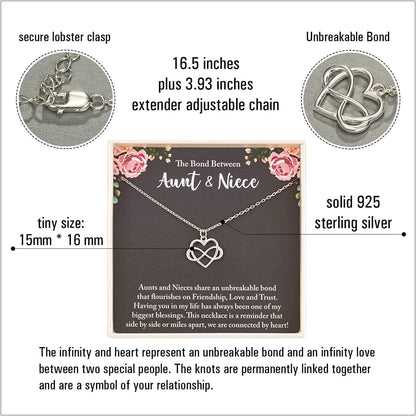 Rarelove Aunt Gifts,Aunt, Gifts for Aunt Gifts from Niece,925 Sterling Silver Tiny Infinity Heart Necklaces for Women,Aunt Niece Necklace