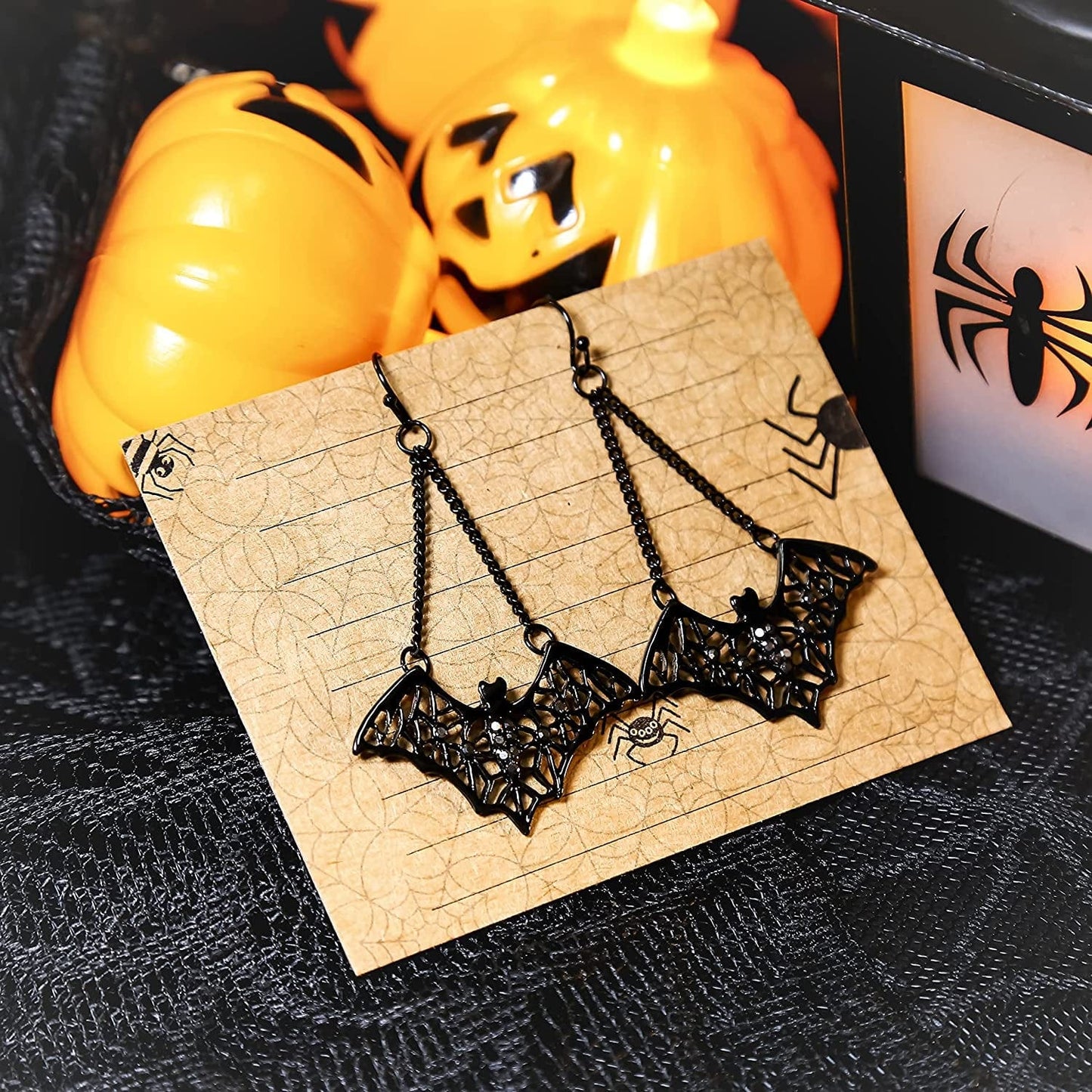 Rarelove Halloween Costumes Earrings for Women,Black Bats,Halloween Bats,Flying Bats Dangle Earrings and Collar Necklace Jewelry Set Alloy Plated,Gothic Jewelry for Women