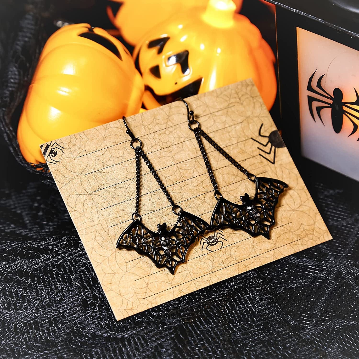 Rarelove Halloween Costumes Earrings for Women,Black Bats,Halloween Bats,Flying Bats Dangle Earrings and Collar Necklace Jewelry Set Alloy Plated,Gothic Jewelry for Women