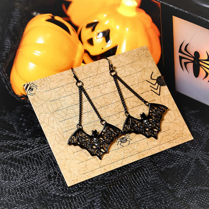 Rarelove Halloween Costumes Earrings for Women,Black Bats,Halloween Bats,Flying Bats Dangle Earrings and Collar Necklace Jewelry Set Alloy Plated,Gothic Jewelry for Women