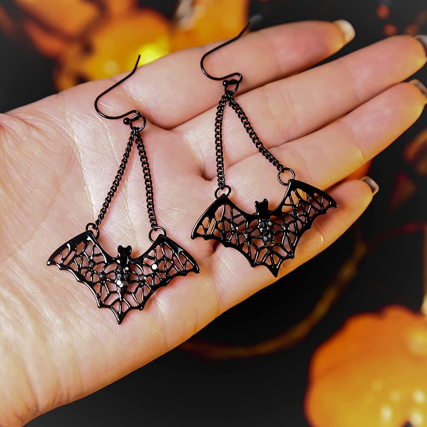 Rarelove Halloween Costumes Earrings for Women,Black Bats,Halloween Bats,Flying Bats Dangle Earrings and Collar Necklace Jewelry Set Alloy Plated,Gothic Jewelry for Women