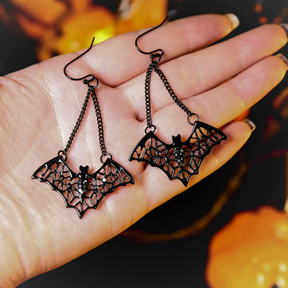 Rarelove Halloween Costumes Earrings for Women,Black Bats,Halloween Bats,Flying Bats Dangle Earrings and Collar Necklace Jewelry Set Alloy Plated,Gothic Jewelry for Women