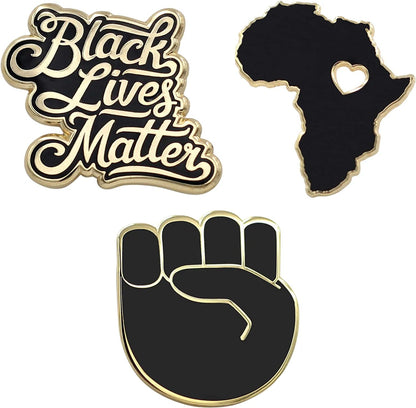 REAL SIC Africa Pin - Wakanda Forever, BLM, & Black Panther Enamel Pin BLM Pin 3 Pack