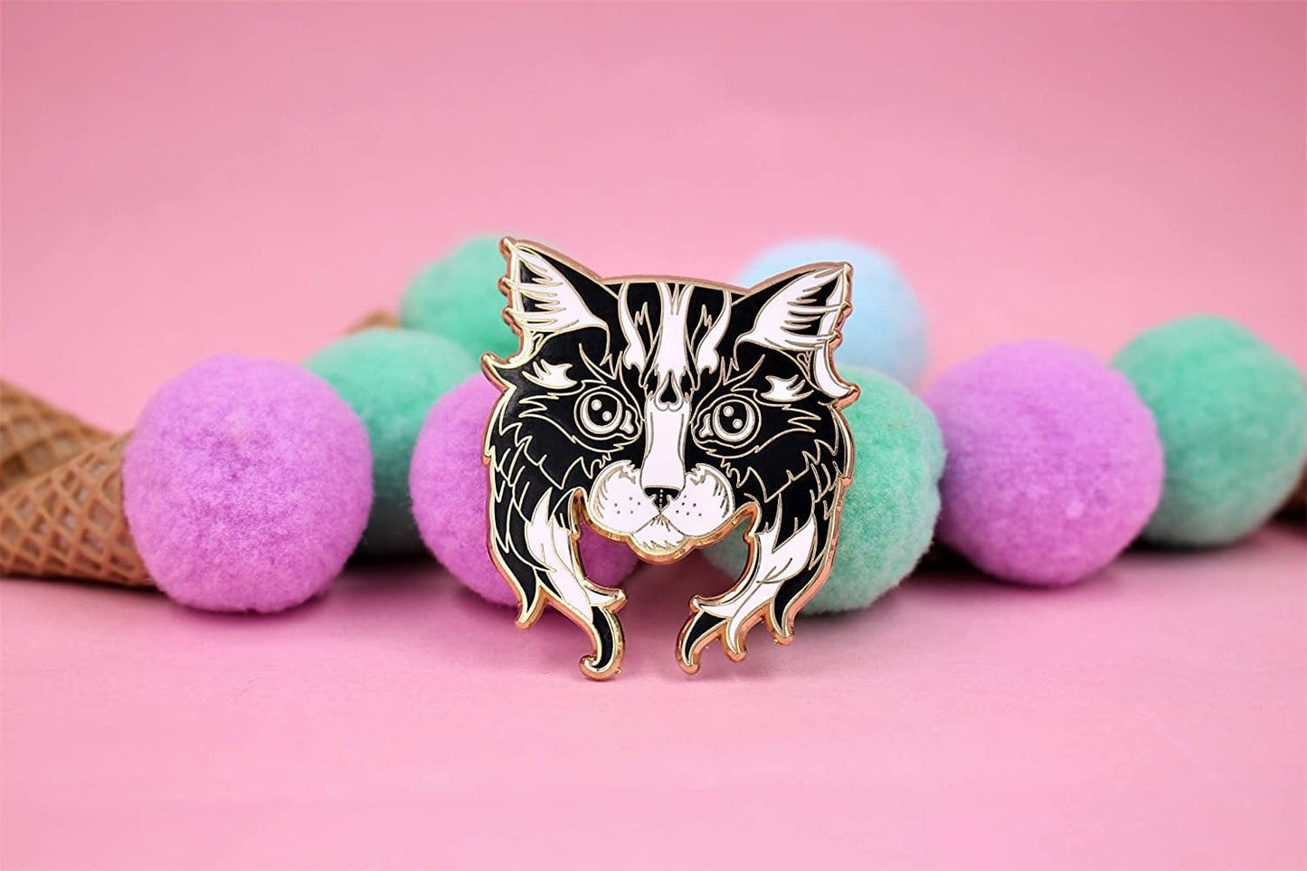 REAL SIC Black & White Cat Pin - Adorable Cat Enamel Pin with Long Beard, Lapel Pin for Cat Lovers & Feline Friends. Perfect Accessory & Gift for Jackets, Hats, Backpacks & Tops