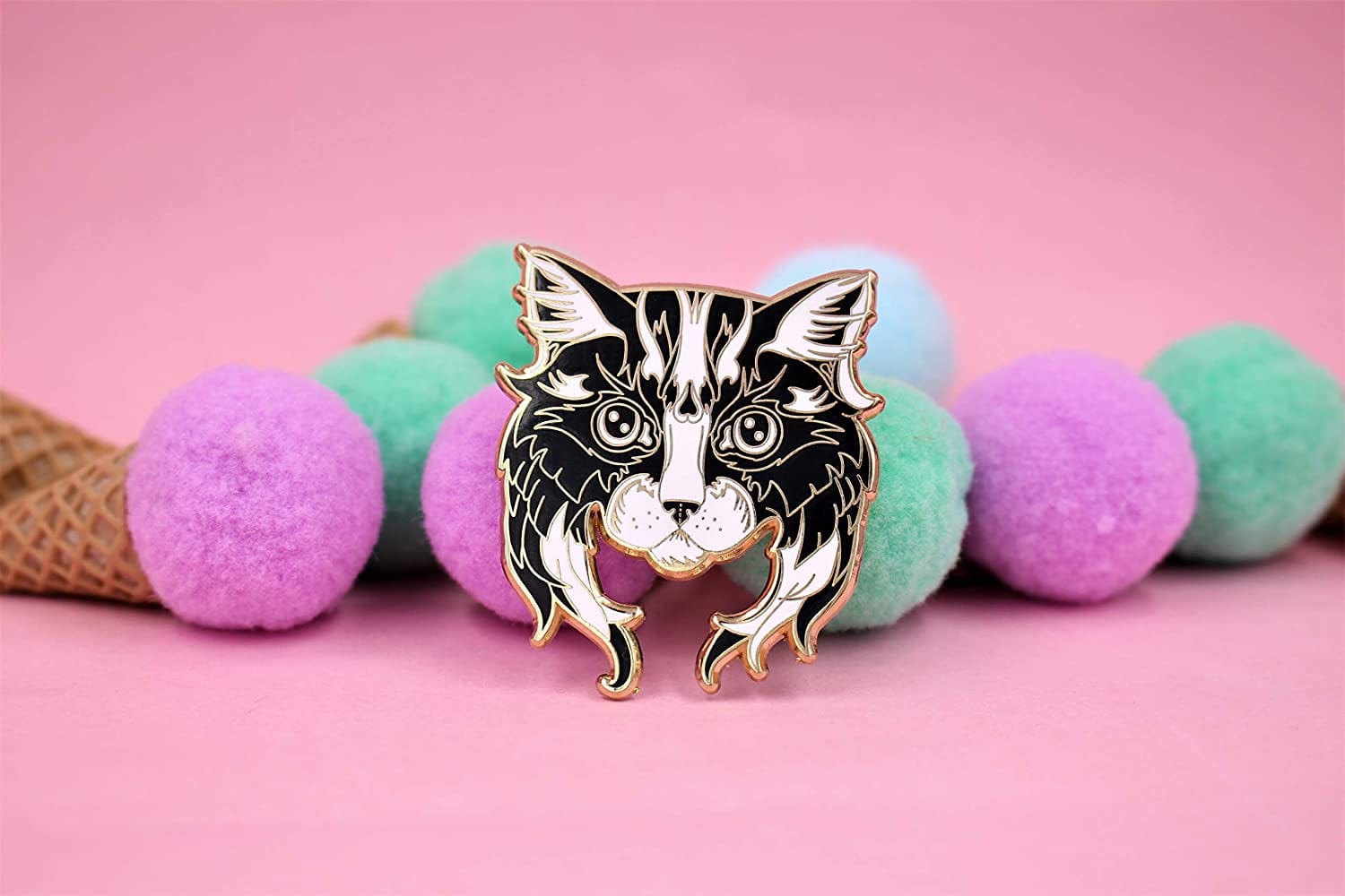 REAL SIC Black & White Cat Pin - Adorable Cat Enamel Pin with Long Beard, Lapel Pin for Cat Lovers & Feline Friends. Perfect Accessory & Gift for Jackets, Hats, Backpacks & Tops