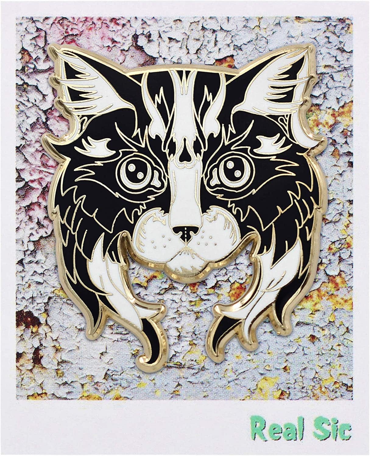 REAL SIC Black & White Cat Pin - Adorable Cat Enamel Pin with Long Beard, Lapel Pin for Cat Lovers & Feline Friends. Perfect Accessory & Gift for Jackets, Hats, Backpacks & Tops
