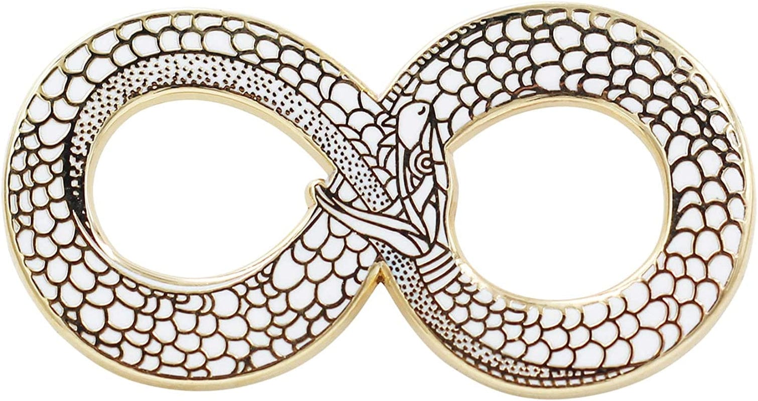 REAL SIC Ouroboros Enamel Pin - Gold Snake Pin - Halloween/Occult/Witch/Alchemy/Tarot Lapel Pin for Jackets, Backpacks, Bags, Hats & Tops White