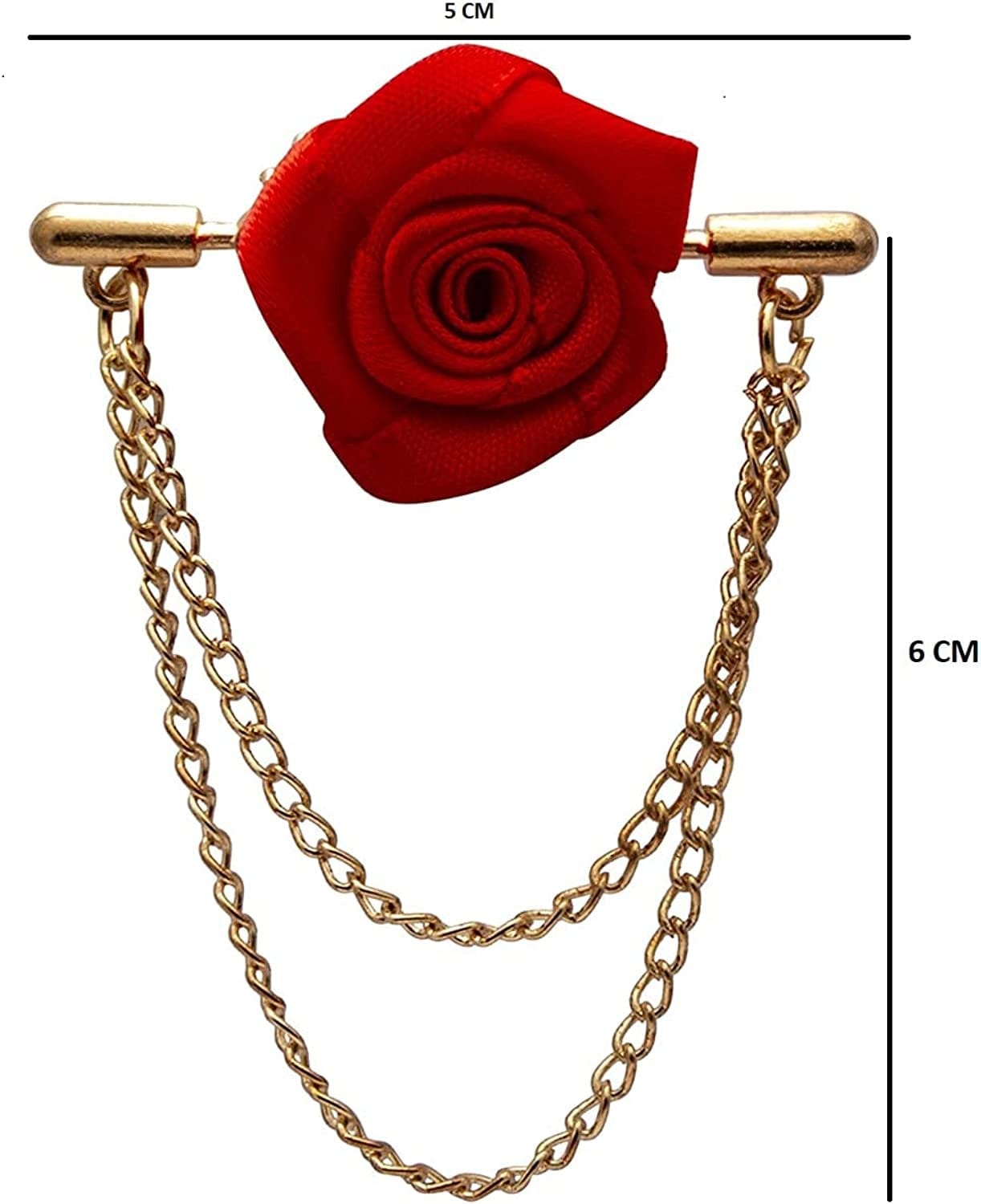 Red Rose with Double Hanging Chain Lapel Pin/Brooch for Men