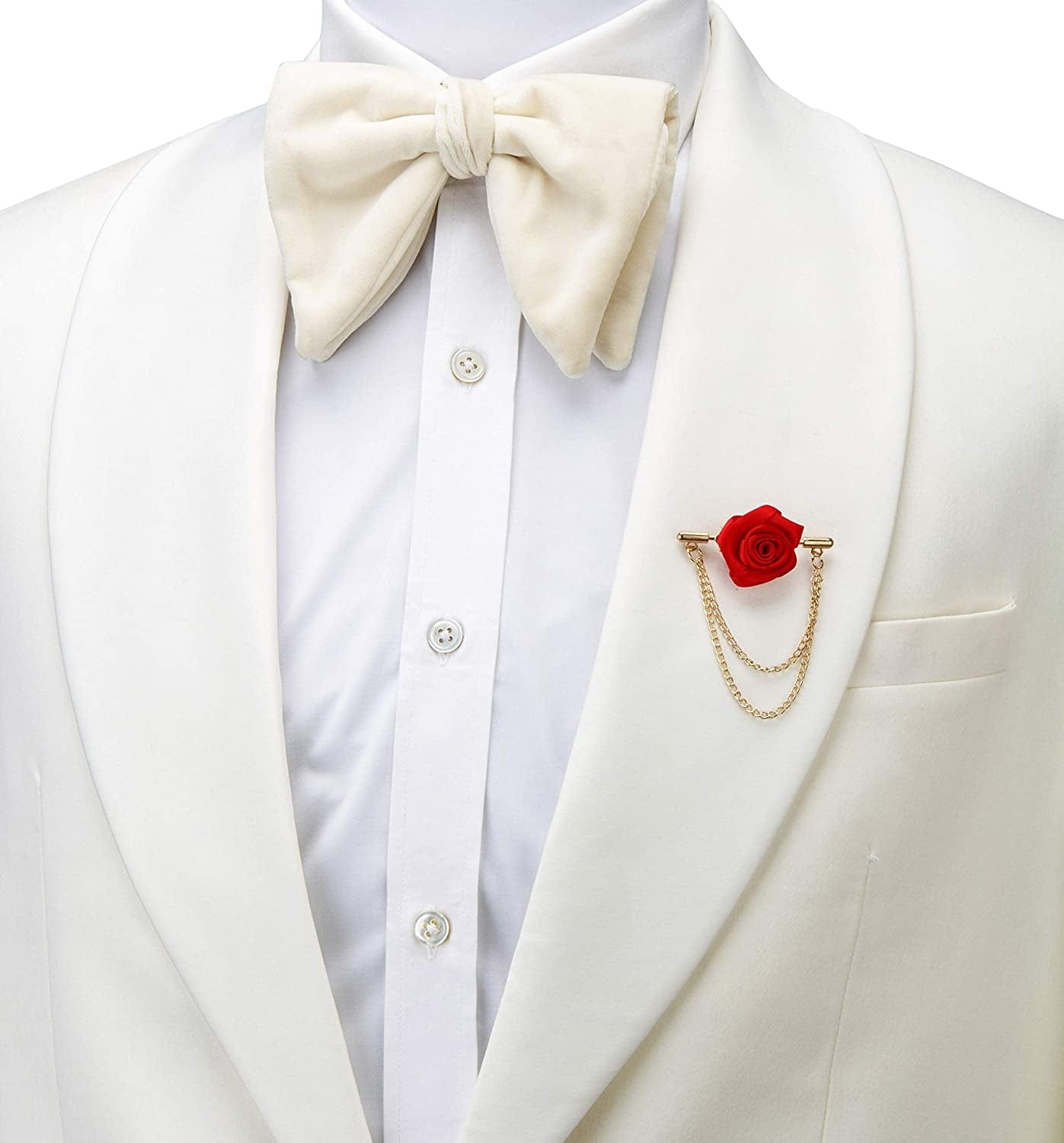 Red Rose with Double Hanging Chain Lapel Pin/Brooch for Men
