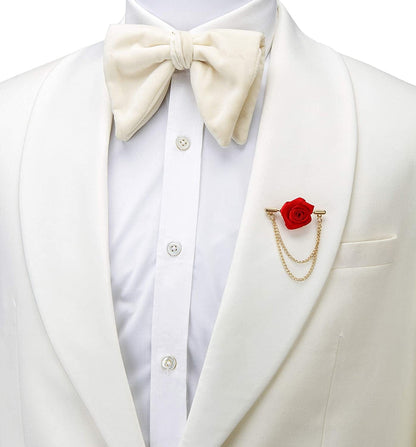 Red Rose with Double Hanging Chain Lapel Pin/Brooch for Men