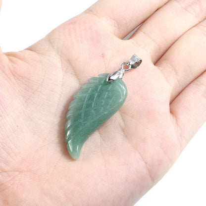 Reiki Healing Crystal Quartz Gemstones Jewelry Angel Wings Carved Stone Pendant Necklace Tree of Life Charm Stretch Bracelet Set