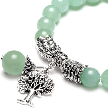 Reiki Healing Crystal Quartz Gemstones Jewelry Angel Wings Carved Stone Pendant Necklace Tree of Life Charm Stretch Bracelet Set