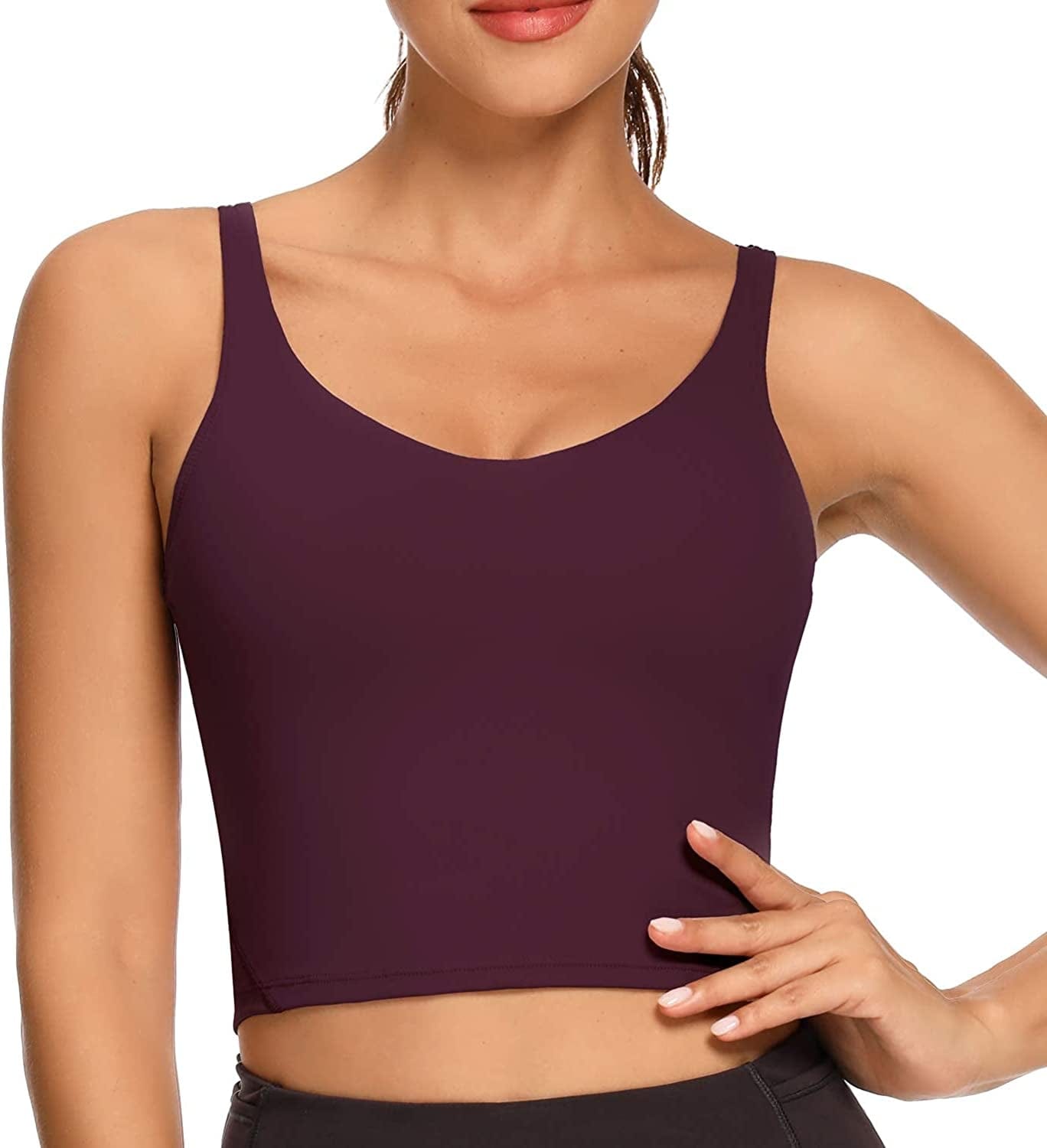 REKITA Workout Crop Tops for Women Athletic Tank Tops with Built in Bra Supportive Sports Bra 45-wine / 10