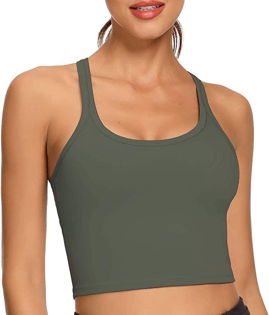 REKITA Workout Crop Tops for Women Athletic Tank Tops with Built in Bra Supportive Sports Bra 35-green / 4