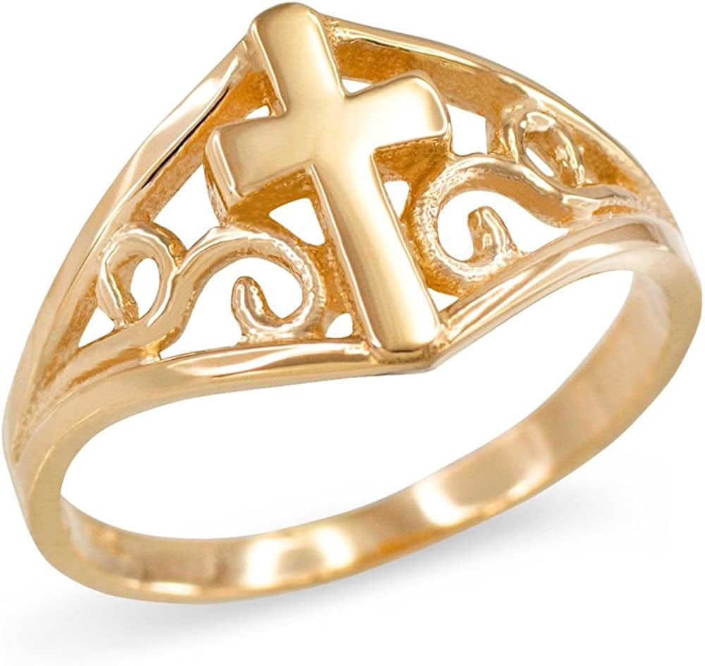 Religious Jewelry by FDJ Filigree Cross Ring for Women in Fine 10K Yellow Gold 5