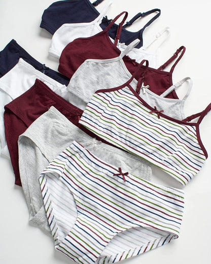 Rene Rofe Girls’ Training Bra Set – 10 Piece Cotton Cami Bralette and Hipster Briefs (M-XL)