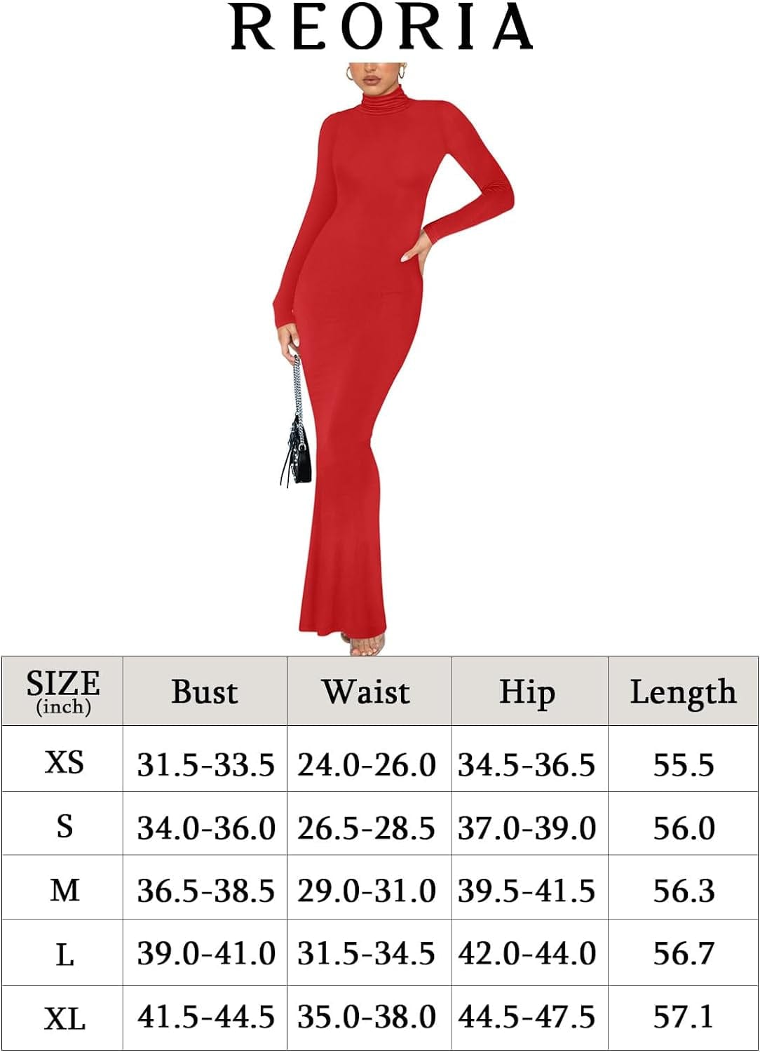 REORIA Women'S Casual Mock Turtleneck Long Sleeve Elegant Long Dress Lounge Ribbed Bodycon Maxi Dresses