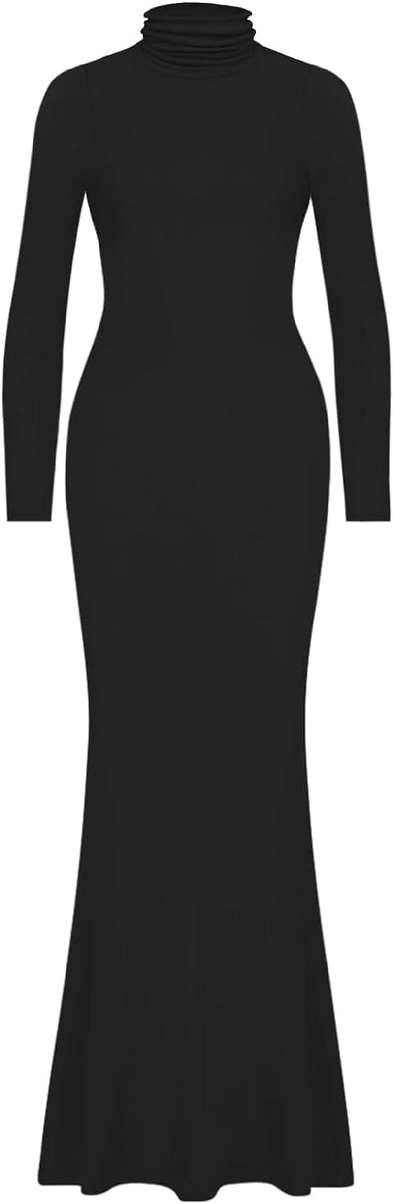 REORIA Women'S Casual Mock Turtleneck Long Sleeve Elegant Long Dress Lounge Ribbed Bodycon Maxi Dresses
