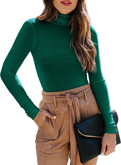 REORIA Women'S Long Sleeve Ribbed Turtleneck Leotard Stretchy Bodysuit Tops Jumpsuits 06-green / XX-Large