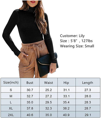 REORIA Women'S Long Sleeve Ribbed Turtleneck Leotard Stretchy Bodysuit Tops Jumpsuits