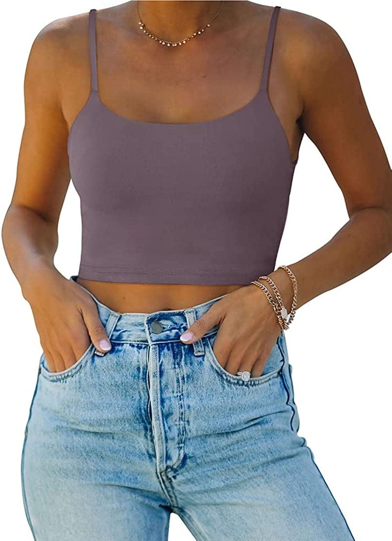 REORIA Women’S Sexy Adjustable Spaghetti Strap Double Lined Seamless Camisole Tank Yoga Crop Tops Grey Purple / Medium