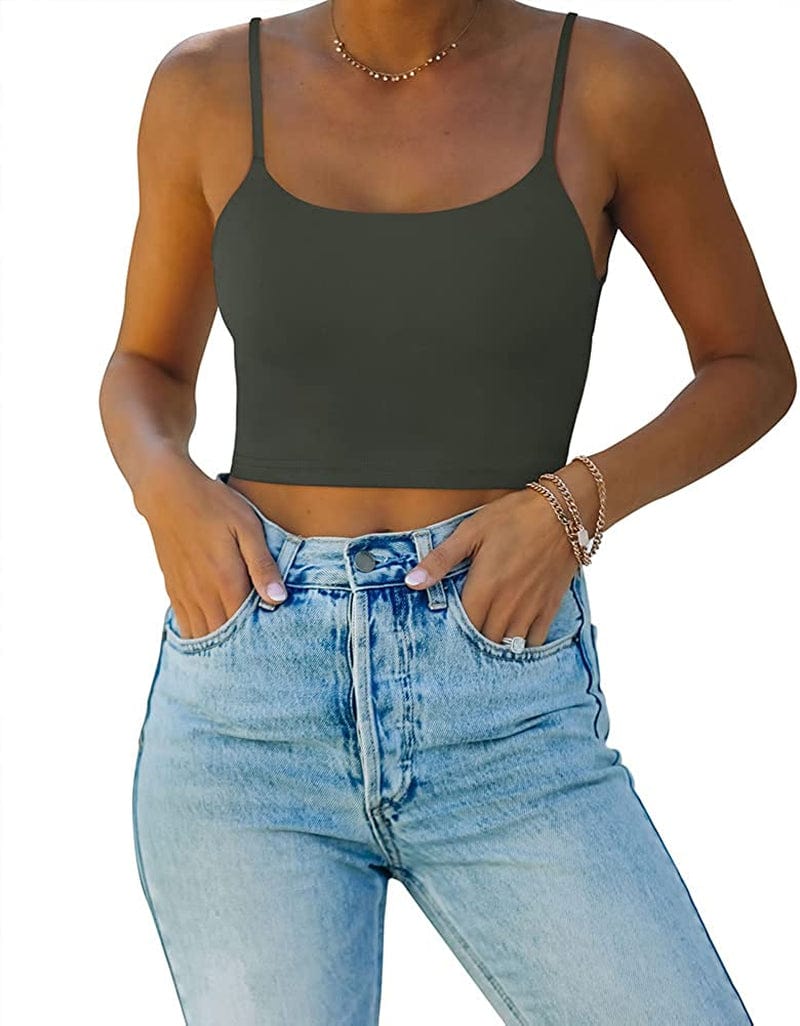 REORIA Women’S Sexy Adjustable Spaghetti Strap Double Lined Seamless Camisole Tank Yoga Crop Tops Grey / Medium