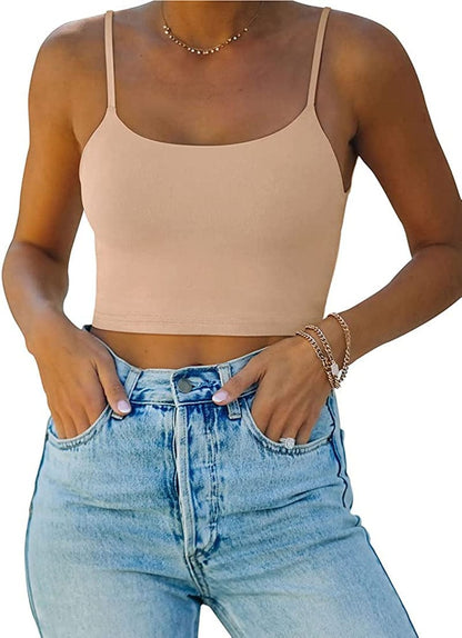 REORIA Women’S Sexy Adjustable Spaghetti Strap Double Lined Seamless Camisole Tank Yoga Crop Tops Nude / Medium