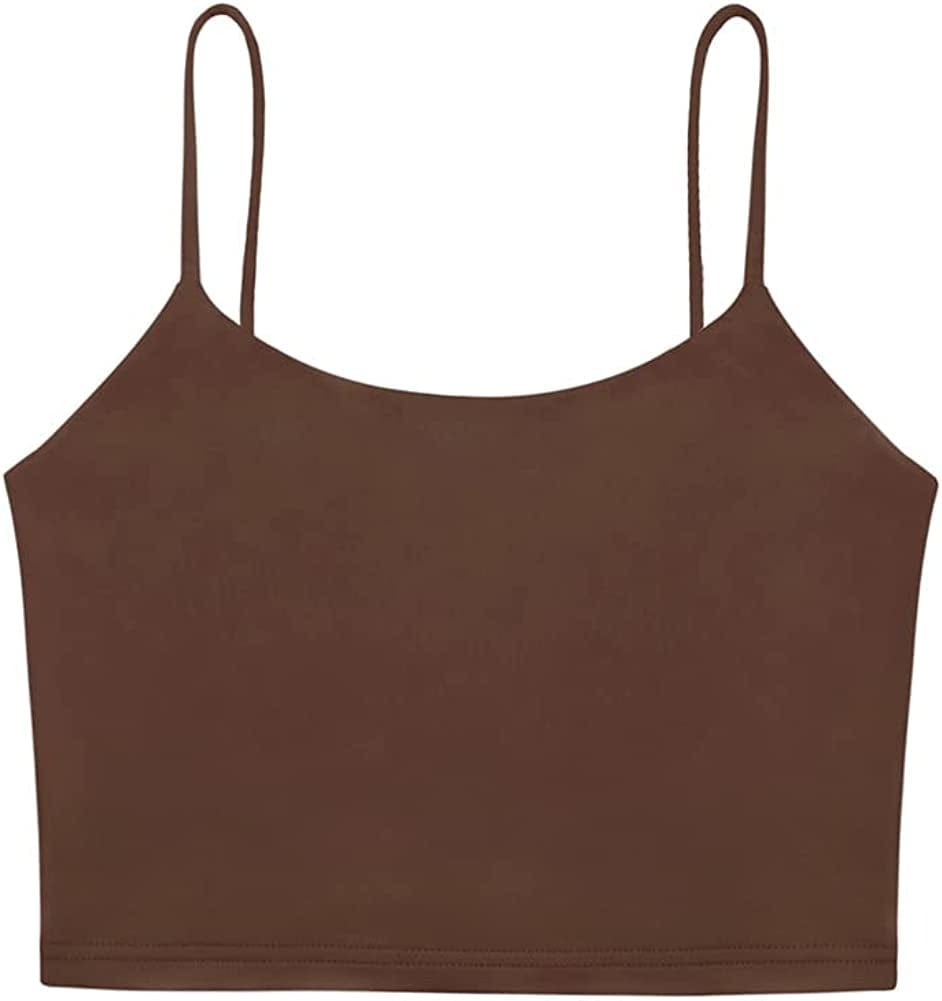 REORIA Women’S Sexy Adjustable Spaghetti Strap Double Lined Seamless Camisole Tank Yoga Crop Tops