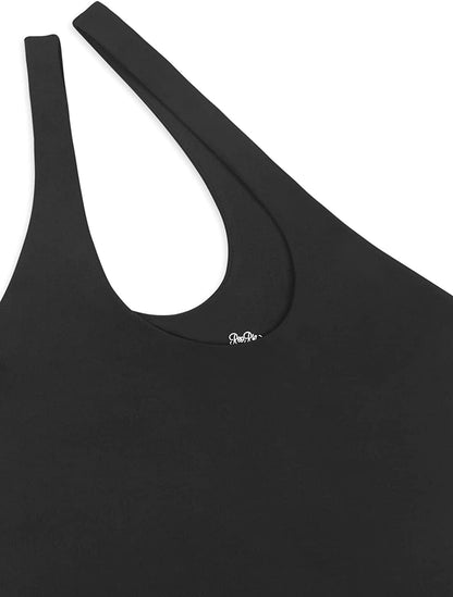 REORIA Women’S Sexy One Shoulder Cutout Front Backless Sleeveless Tank Top Bodysuits