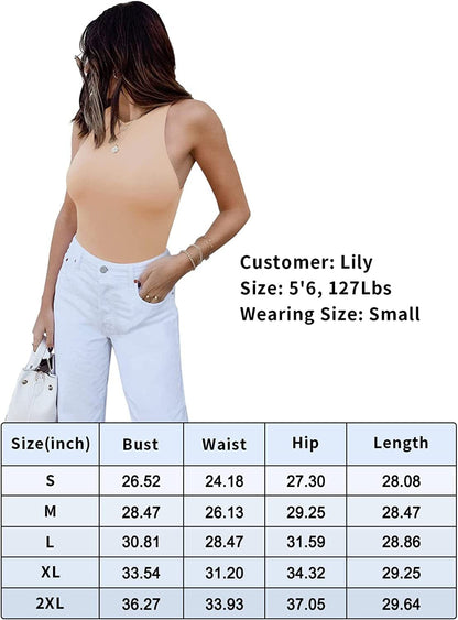 REORIA Women’S Sexy Sleeveless Racer Back Halter Neck Bodysuit Tank Tops