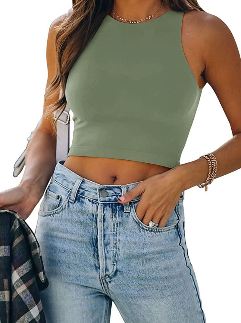 REORIA Women’S Sexy Sleeveless Racer Back Tank Tops Halter Neck Crop Tops 80-olive Green / X-Large
